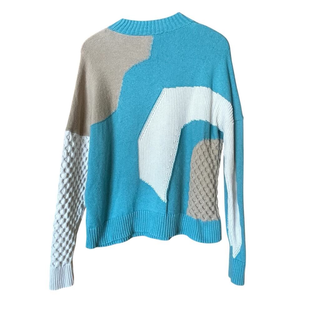 COS Crewneck Sweater SZ S Blue Abstract Design Preppy Quiet Luxury Slow Fashion - Picture 4 of 7